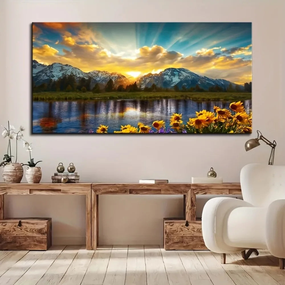 Art Deco Sunset Romance Canvas Wall Art Solid Pine Frame