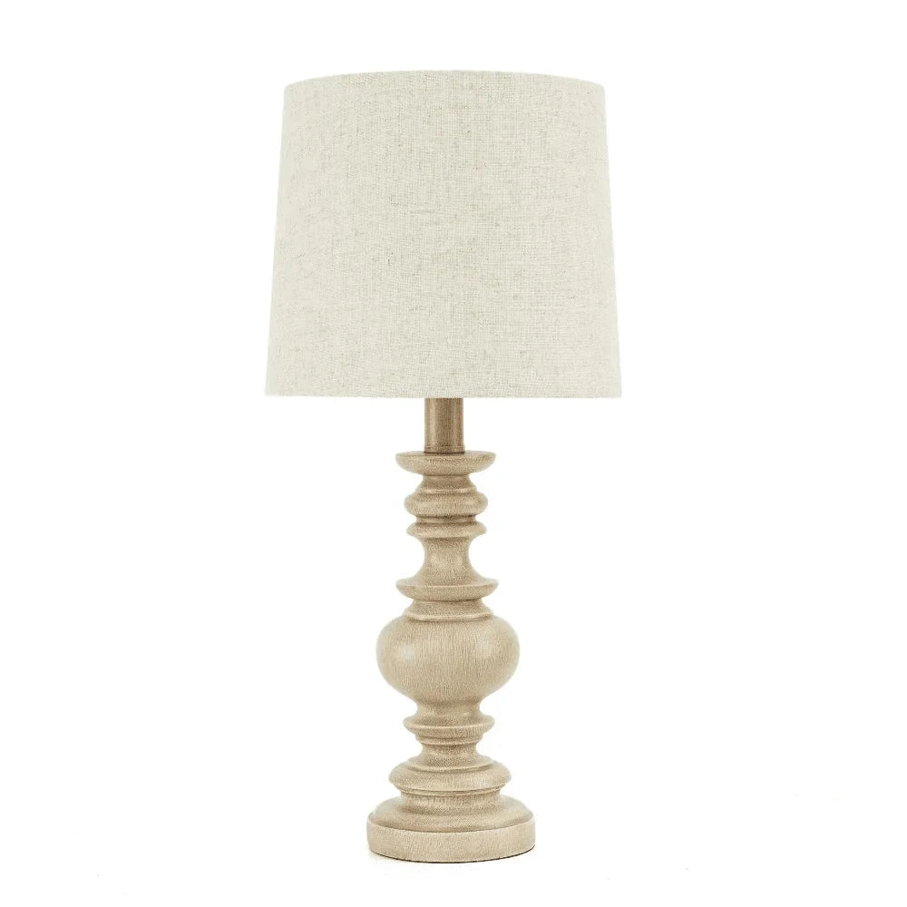 Traditional Washed Wood Table Lamp with Linen Shade