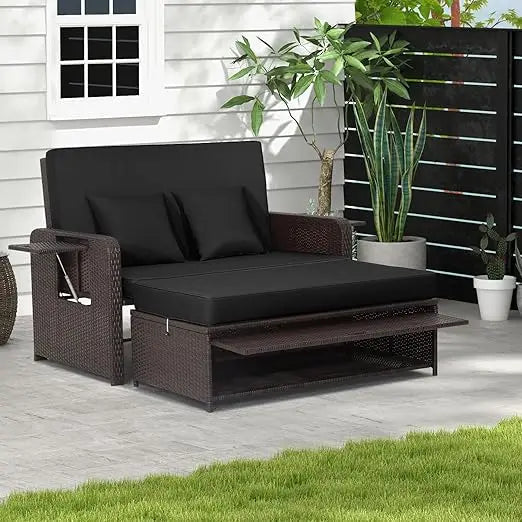 Moccha Outdoor Daybed Wicker Sofa Set With Storage Ottoman