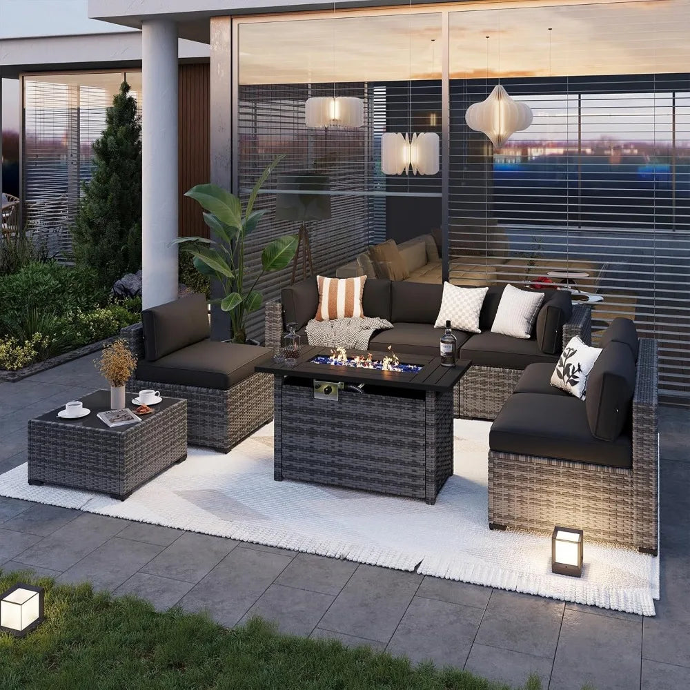 8-Piece Wicker Patio Furniture Set with Firepit Table