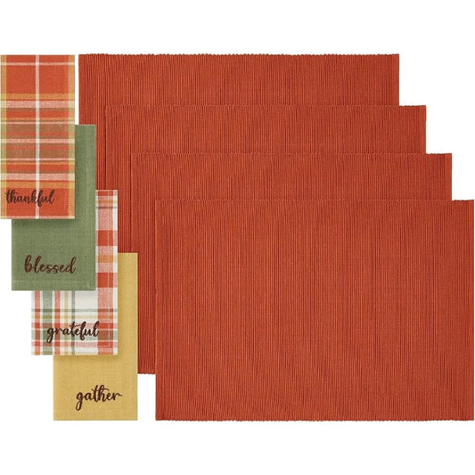 Autumn Cotton Napkin And Placemat Set 8 Pieces Harvest Decor