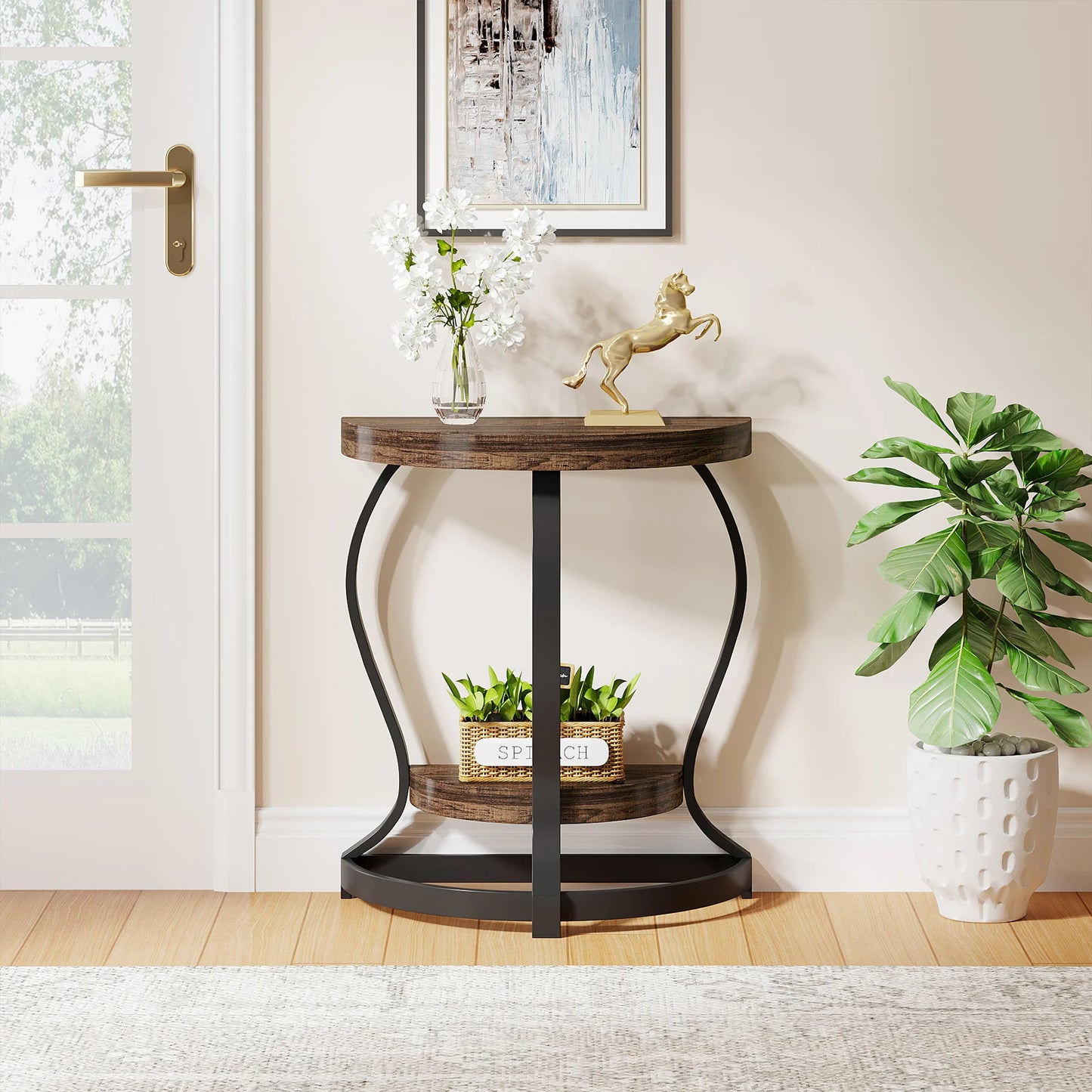 Tribesigns Half Round End Table Set Of Two 2 Tier Wood
