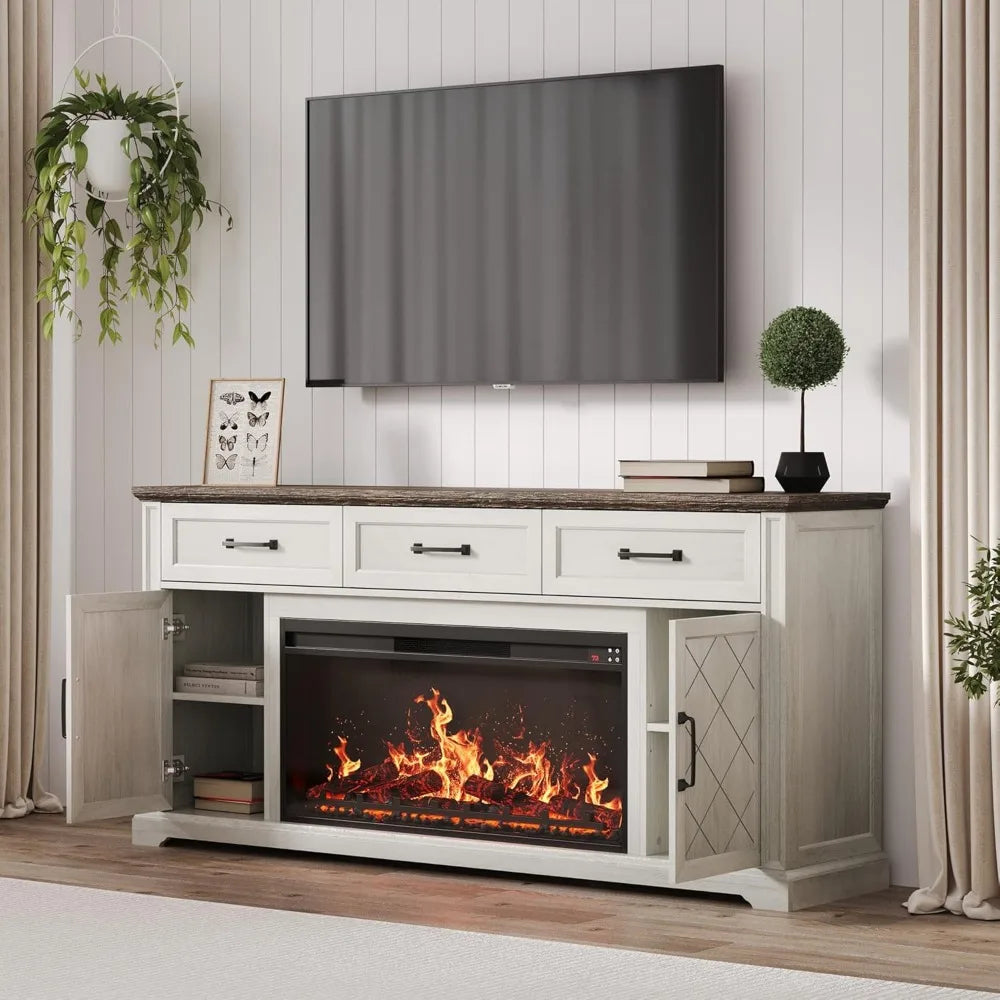 Belleze 68 Inch Farmhouse Tv Stand With Electric Fireplace