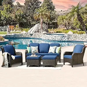 Modern 5-Piece Patio Wicker Furniture Set with Comfy Cushions