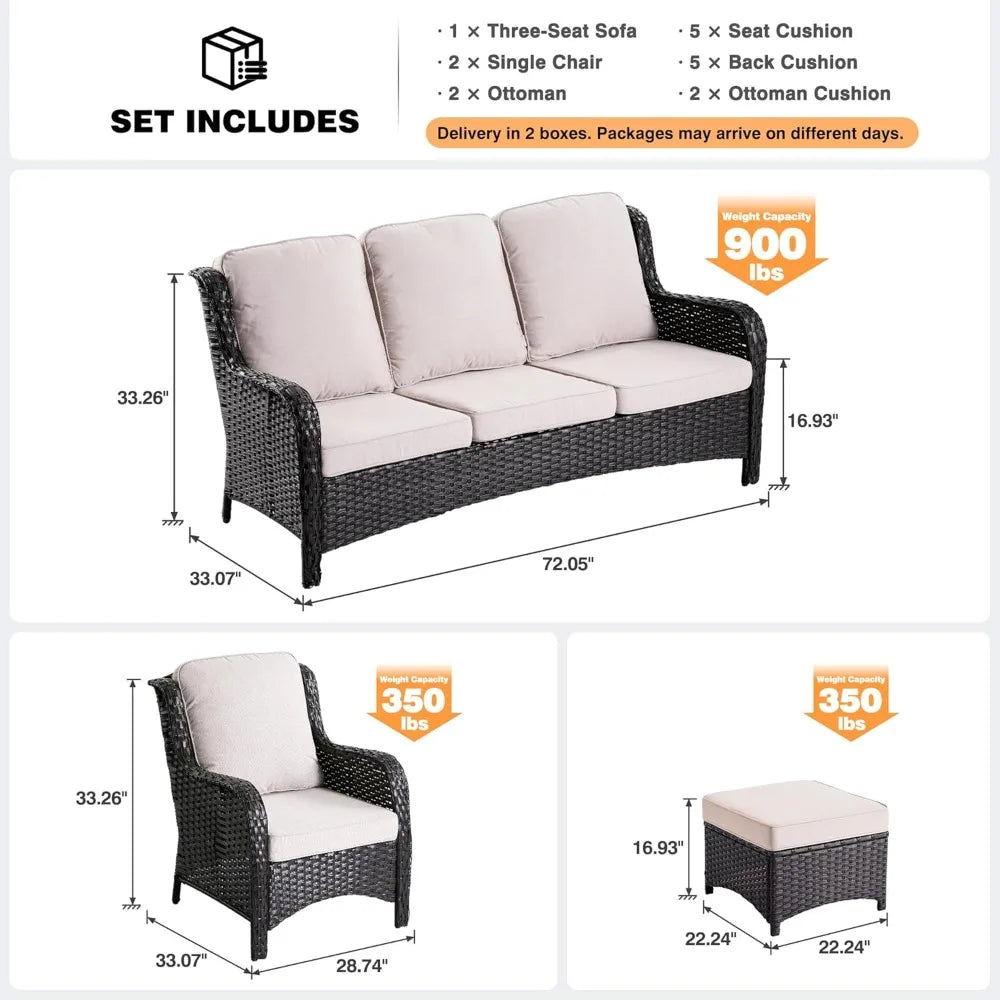 Modern 5-Piece Patio Wicker Furniture Set with Comfy Cushions