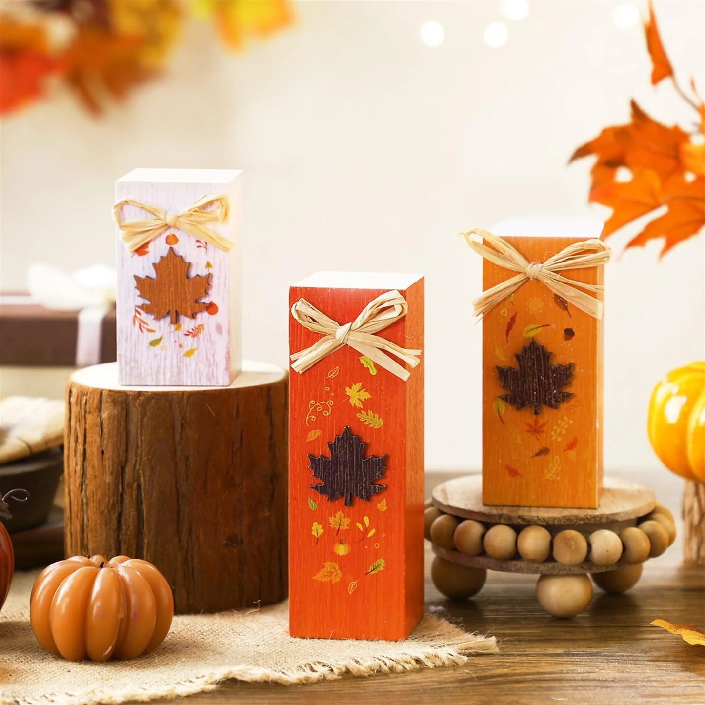 Rustic Autumn Tabletop Decor Set Standing Blocks Signs
