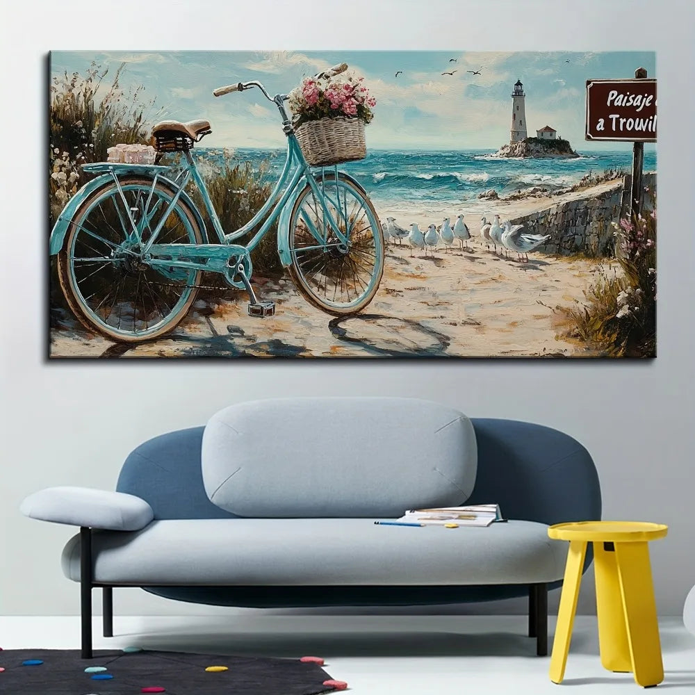 White Lighthouse Seascape Wall Art In Pine Wood Frame