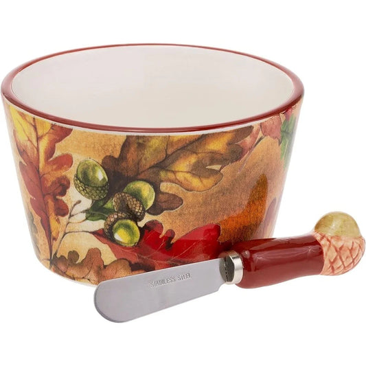 Thanksgiving Ceramic Bowl and Spreader Serving Set 14 Oz