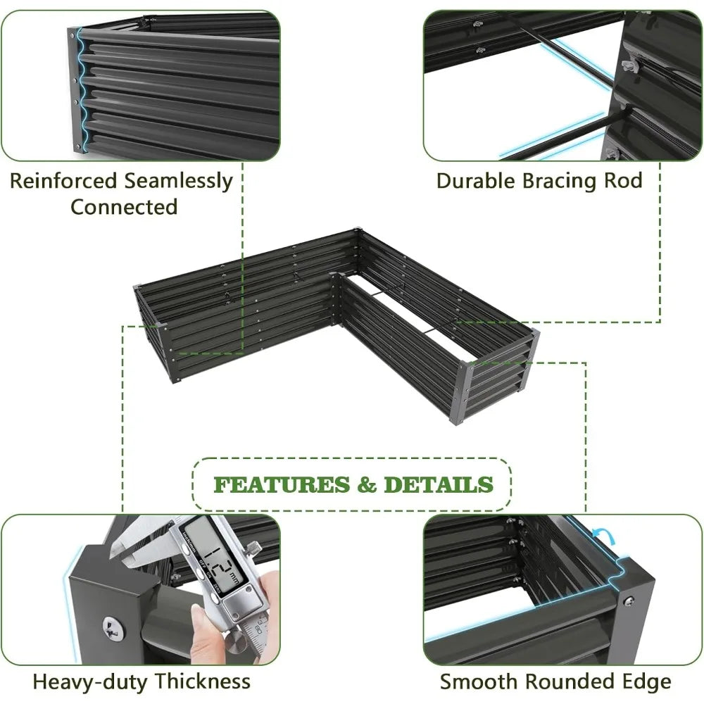 Anleolife 2 Pack L Shaped Galvanized Raised Garden Beds