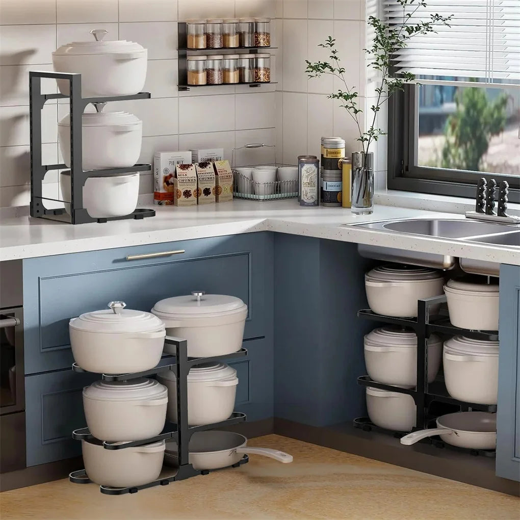 Adjustable 6 Tier Pots and Pans Organizer Rack for Kitchen Storage