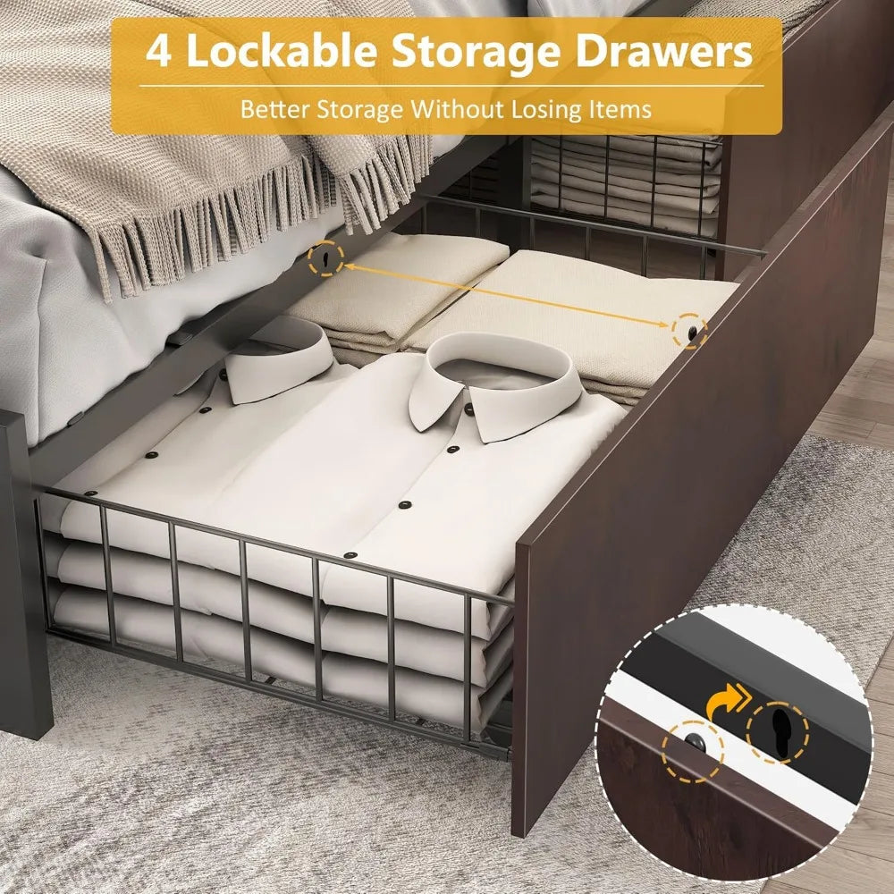Lifezone Queen Bed Frame With 2 Tier Storage Headboard