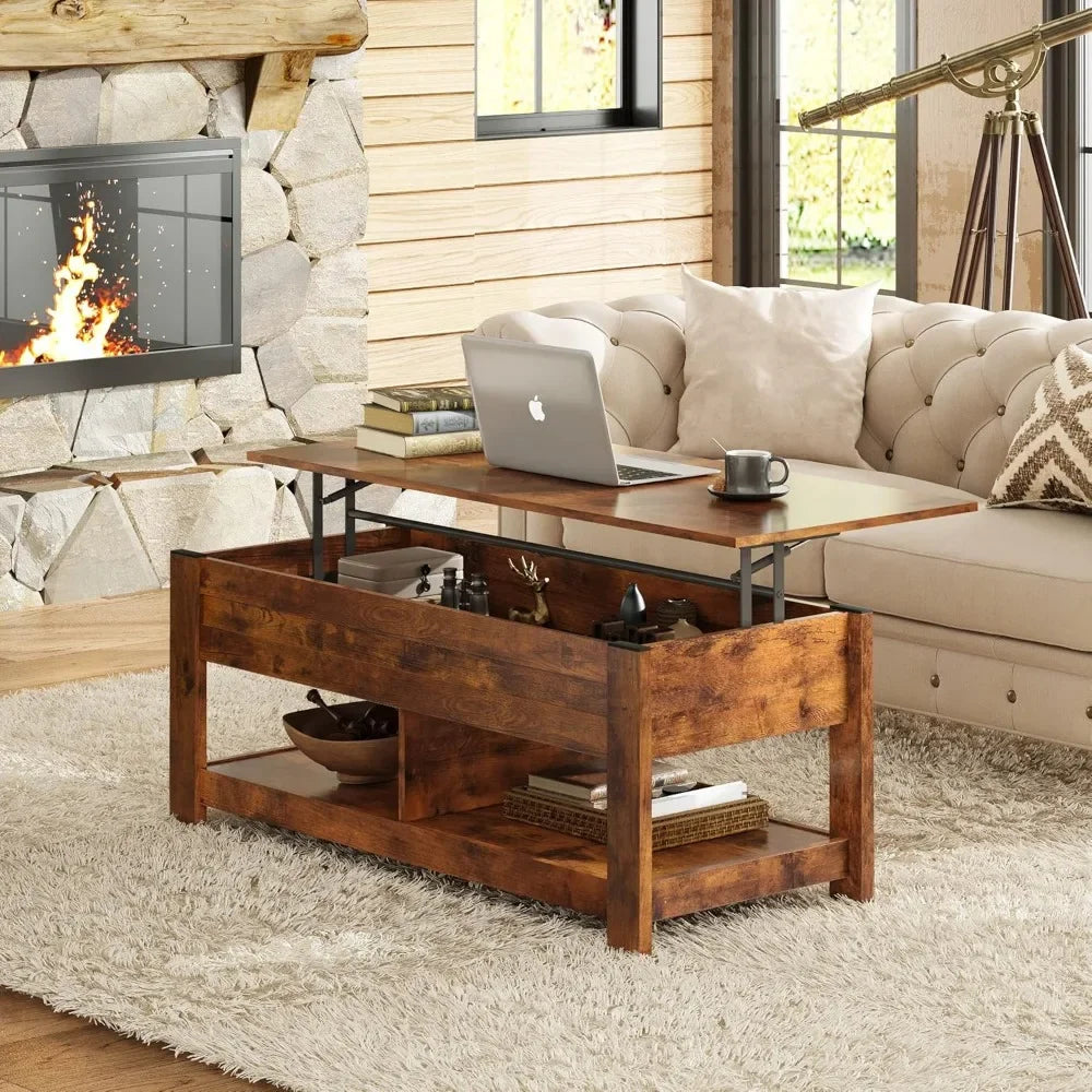 Coffee Table 47 Inch Lift Top Hidden Storage Shelves