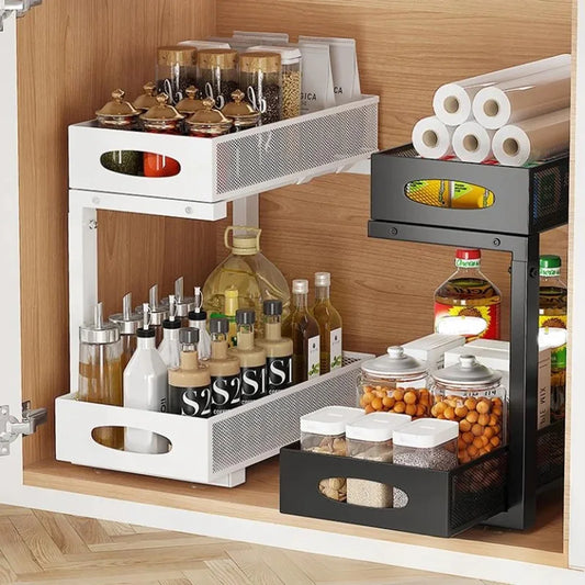 2 Tier Adjustable Under Sink Organizer with Sliding Drawer