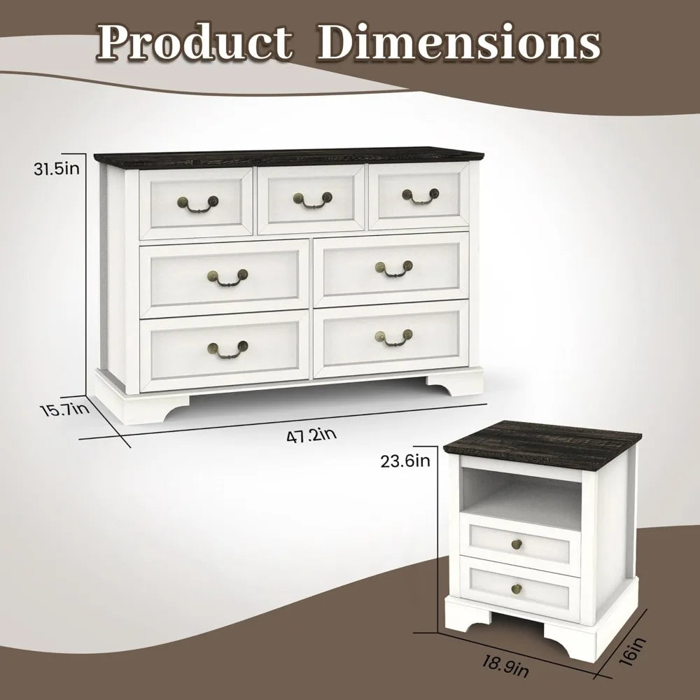 Rustic Farmhouse Bedroom Set with 6 Drawer Dresser