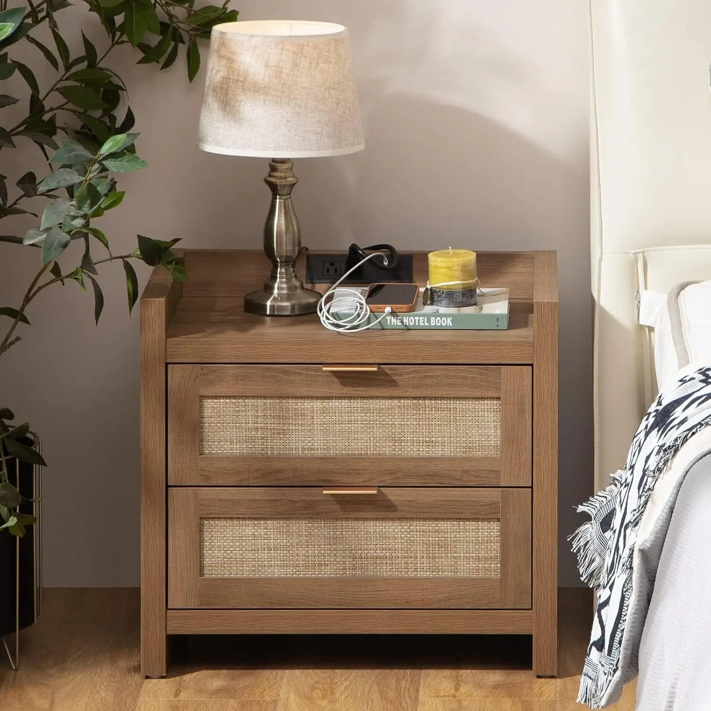 Vine Bedside Table With Type C Charging Station And Drawers