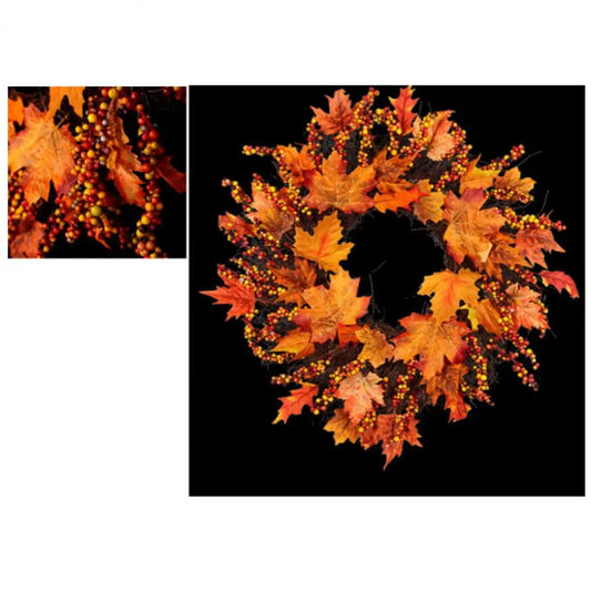 Artificial Maple Leaf Garland With Berries Wreath Xmas Decor