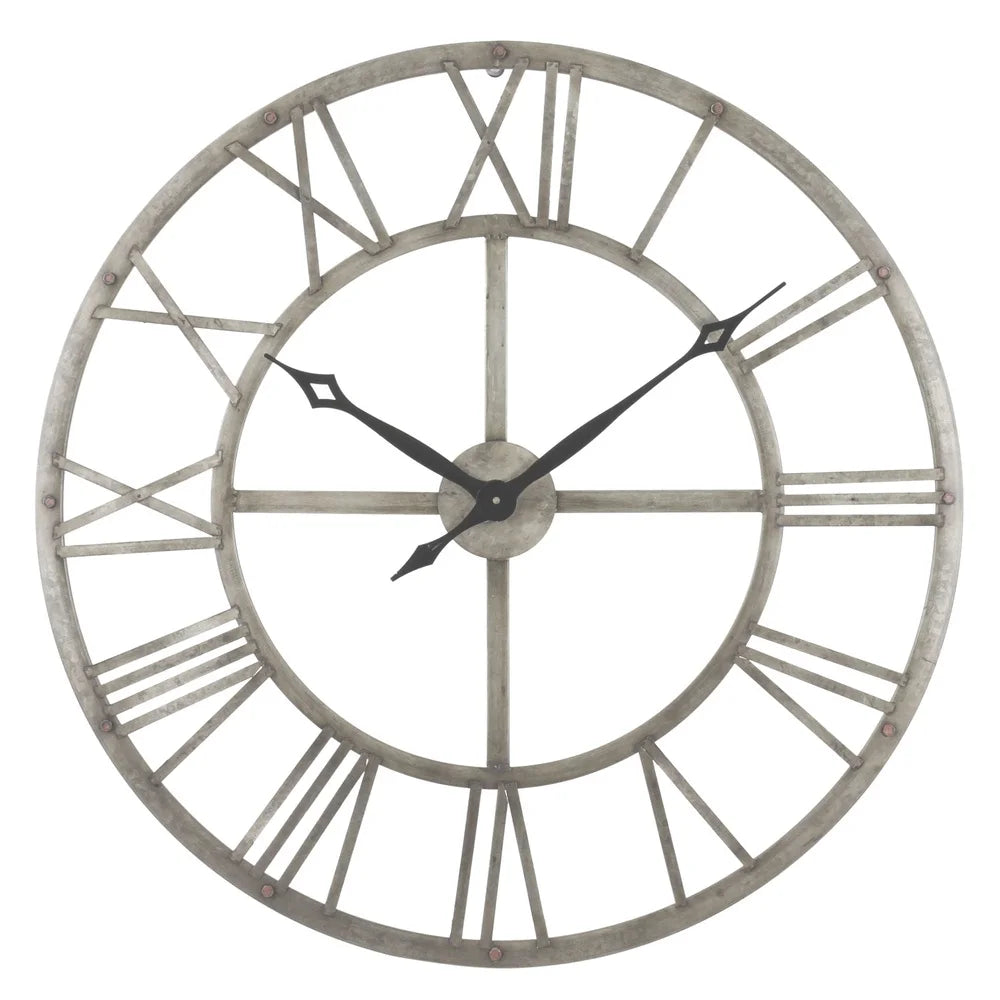 Galvanized Metal Wall Clock 32 Inch Quartz Battery Operated