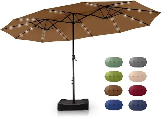 Patio Rectangular Umbrella With Solar Lights And Base