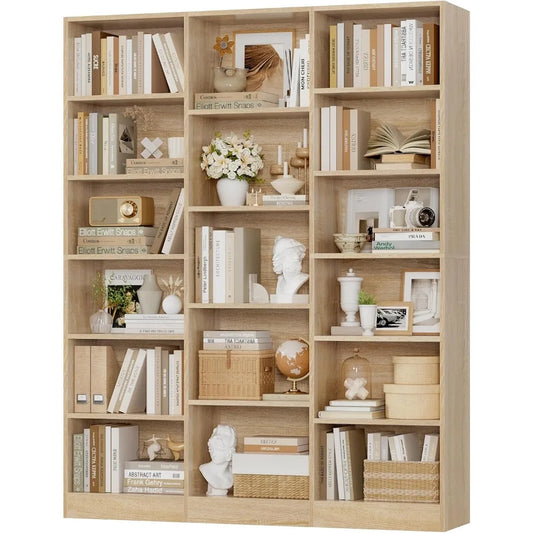 DAFIFY Triple Wide Bookshelf 6 Tier Modern Bookcase