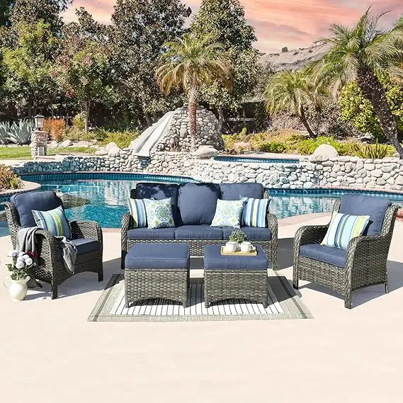 Modern 5-Piece Patio Wicker Furniture Set with Comfy Cushions