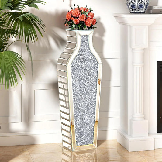 Luxury Tall Floor Vase Crushed Diamond Mirrored Glass