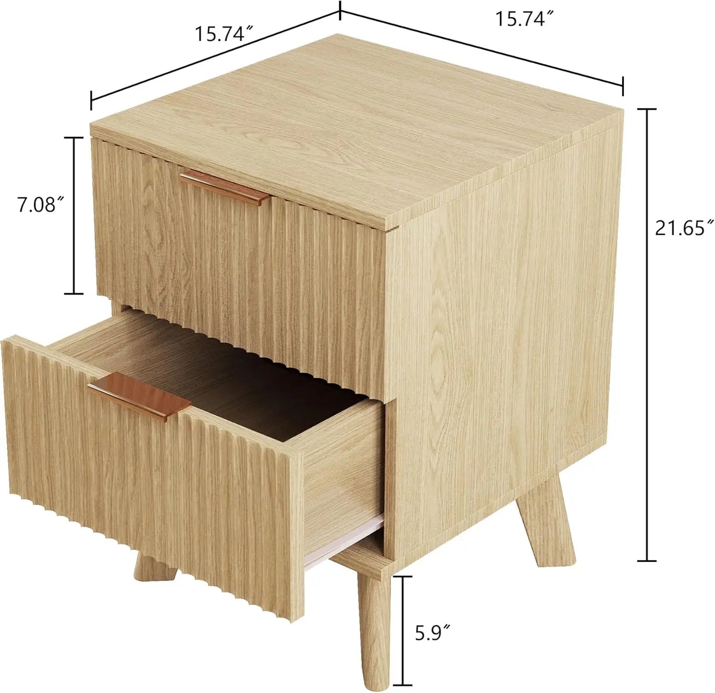 Fluted Nightstand Mid Century Modern Drawer Dresser Bedroom