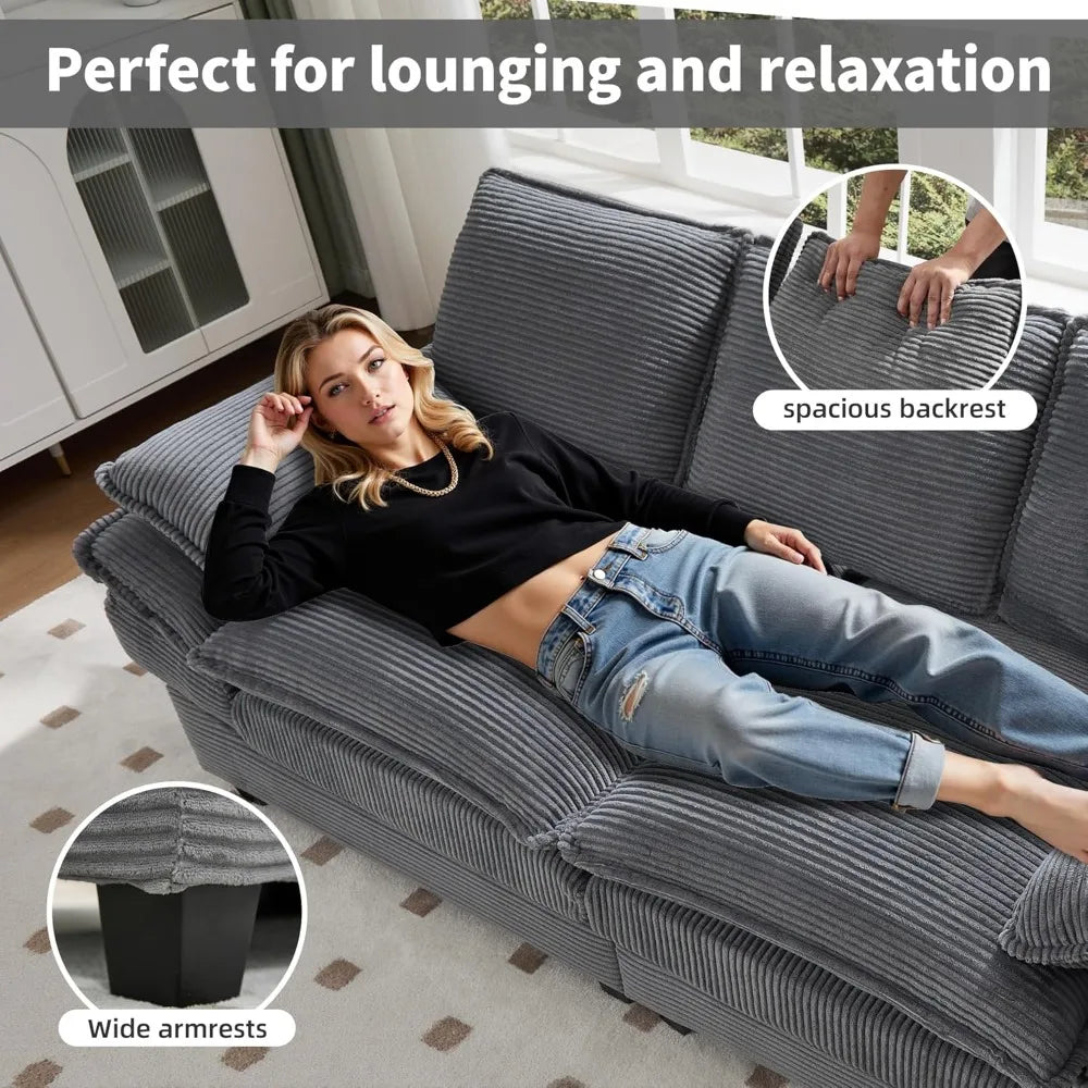 83 Inch Cloud Loveseat Sofa Modern Corduroy Pillows