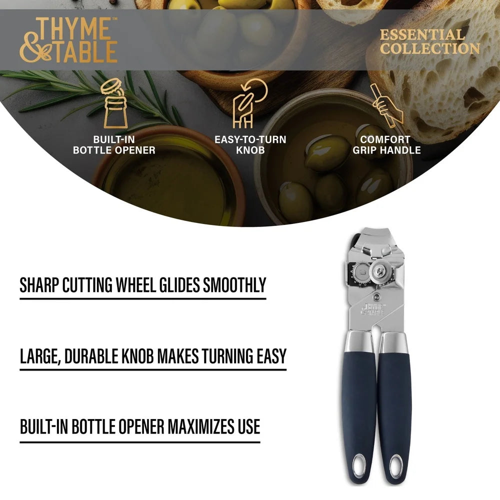 Stainless Can Opener With Easy Turn Knob And Bottle Opener