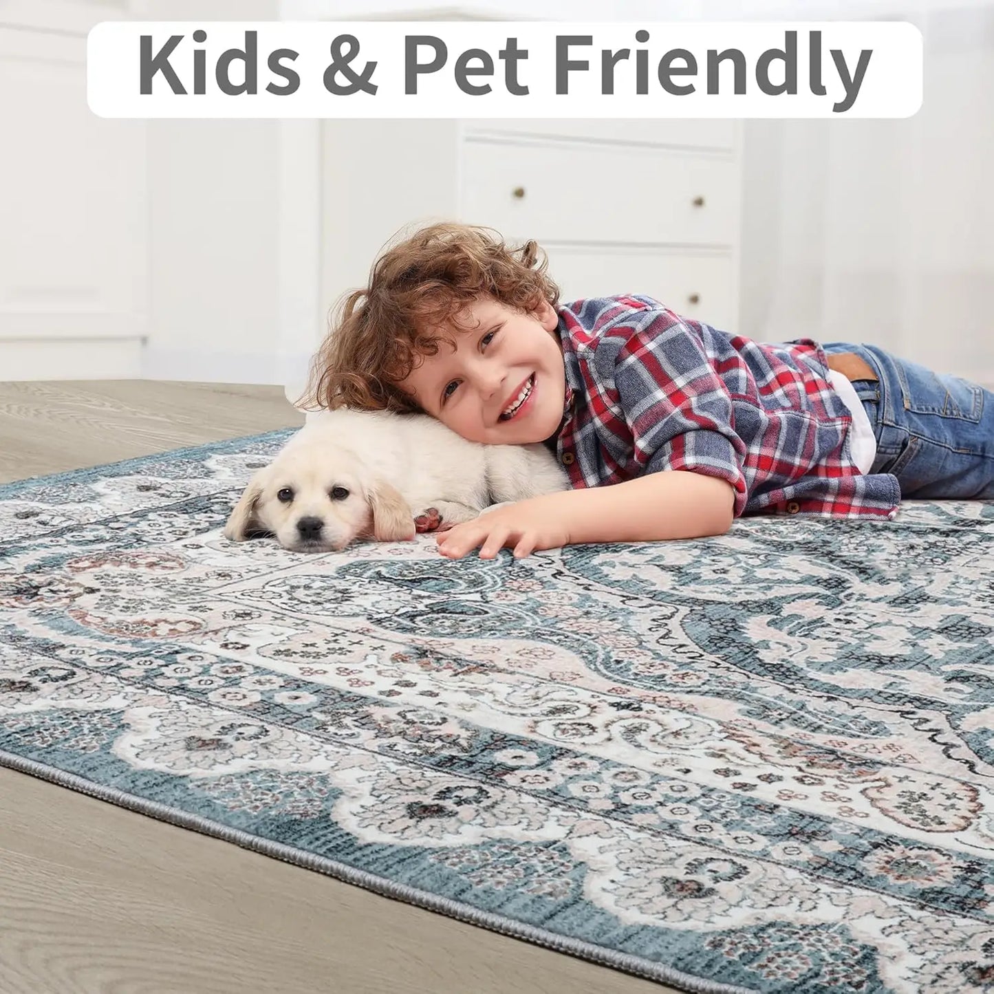 Machine Washable Vintage Area Rugs Non Slip Living Room