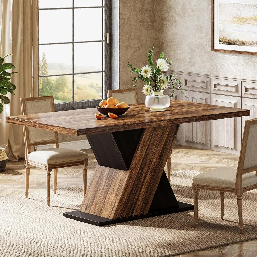 55 Inch Farmhouse Dining Table For Four Rustic Brown Wood