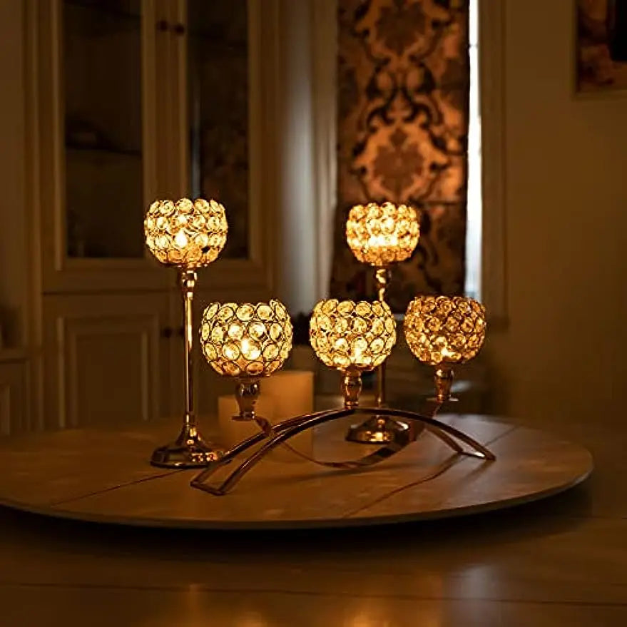 Gold 3 Arm Tealight Candelabra Stand For Table Centerpiece