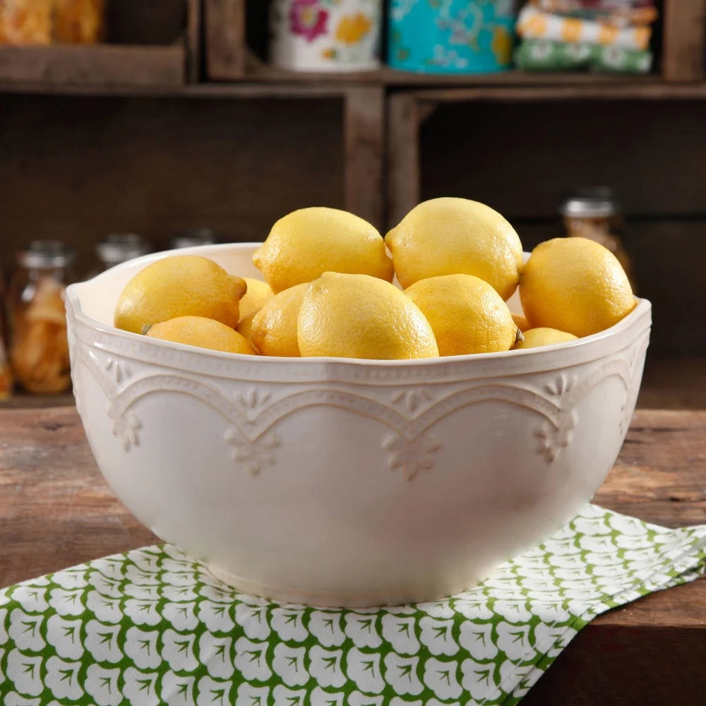 Rustic Stoneware 10 Inch Scalloped Edge Serving Bowl