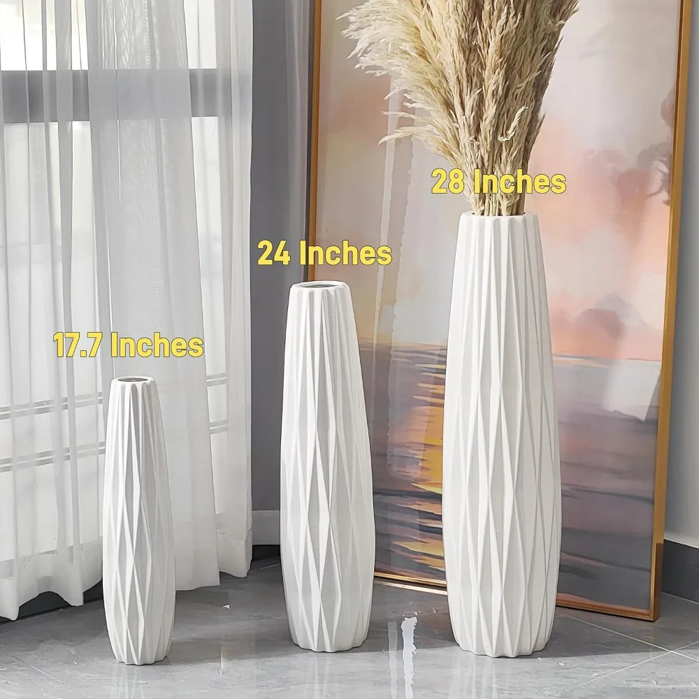 White Tall Floor Vase 24 Inch Ceramic Large Decorative Vase