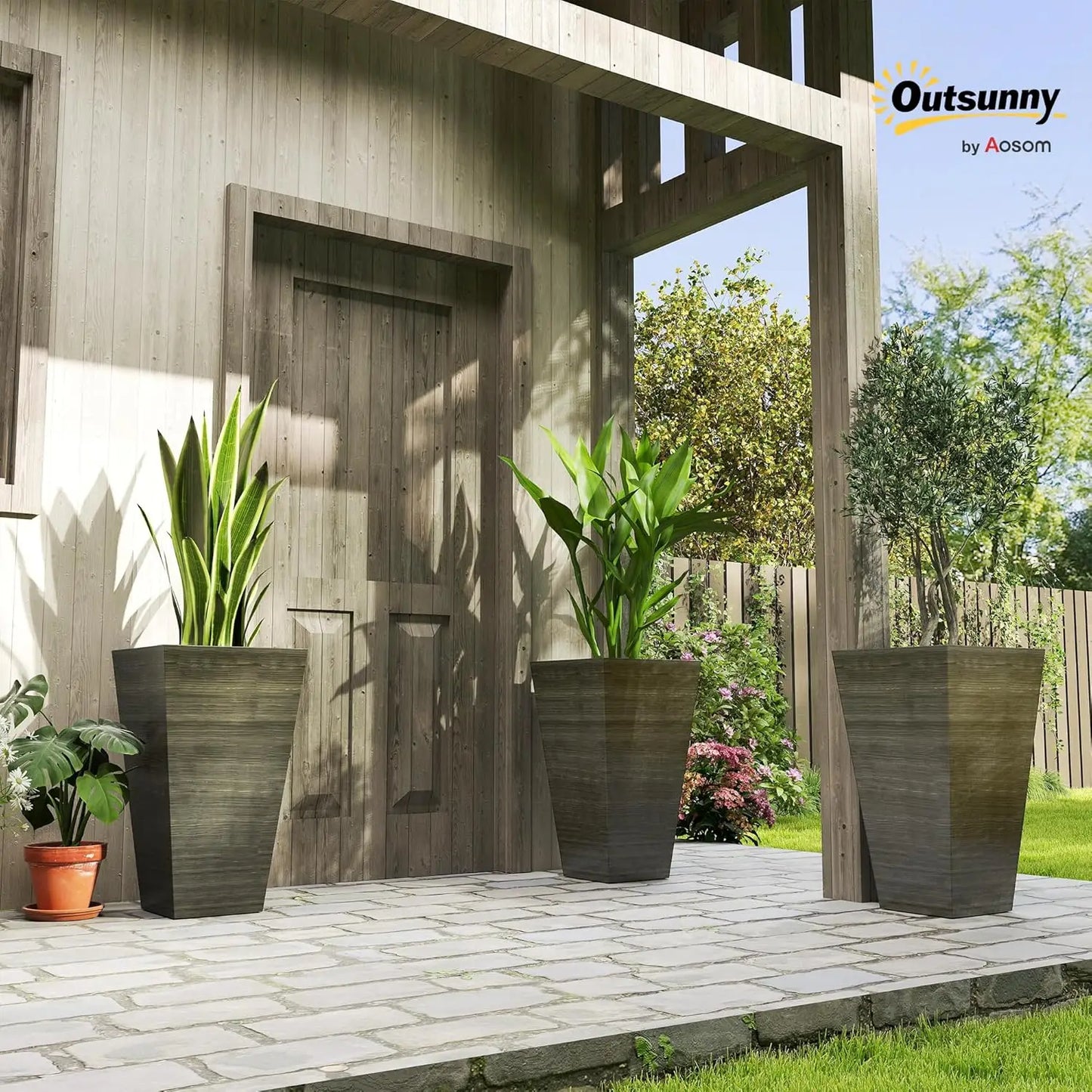 Tall Outdoor Planter Set of 3 with Drainage Holes