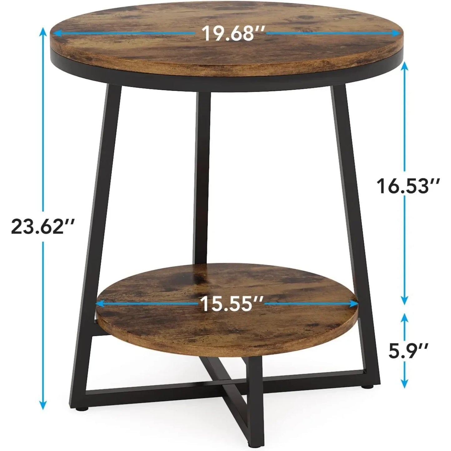 End Table 2 Tier Round Side Table With Storage Shelf