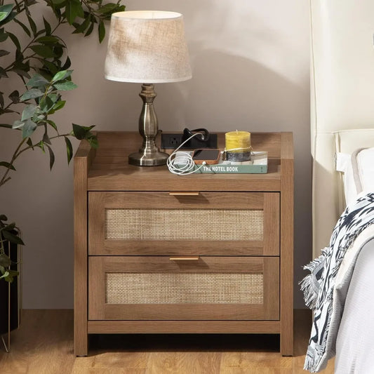 Vine Bedside Table With Type C Charging Station And Drawers
