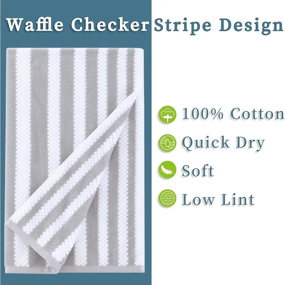 6 Piece Cotton Towel Set Quick Dry Absorbent Waffle Design