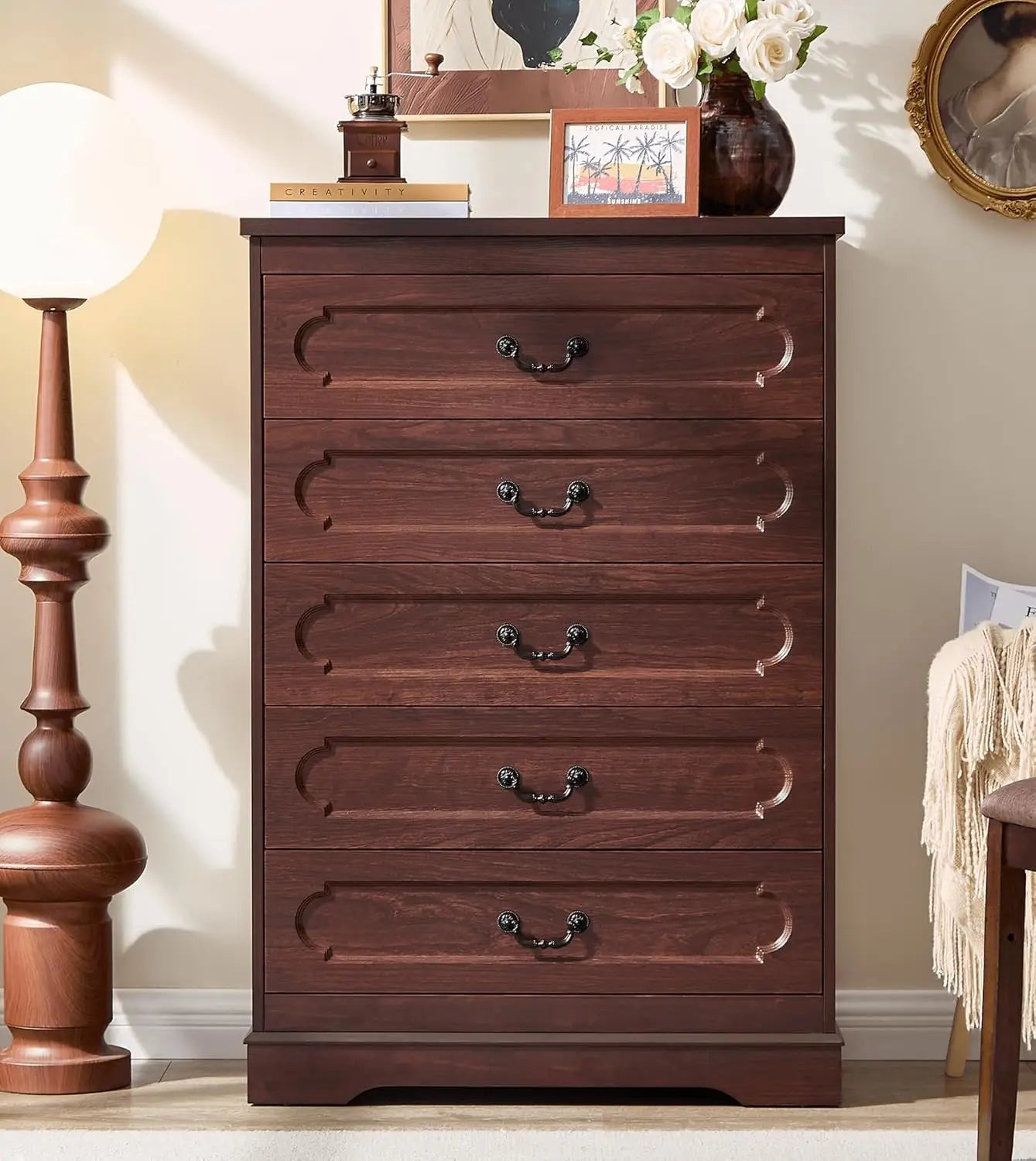5 Drawer Dresser For Bedroom Farmhouse Cherry Wood