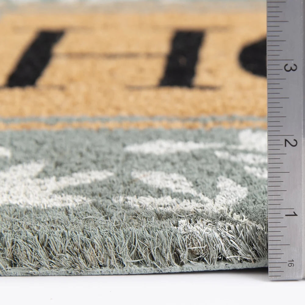Natural Coconut Coir Mat 18x30 Floral Design Rubber Backing
