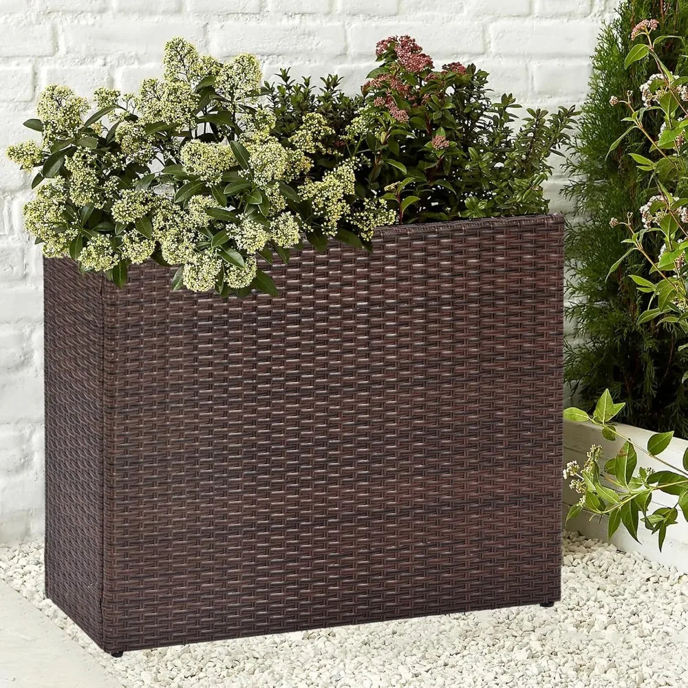 Tall Rectangular Planter With Removable Liner PE Rattan