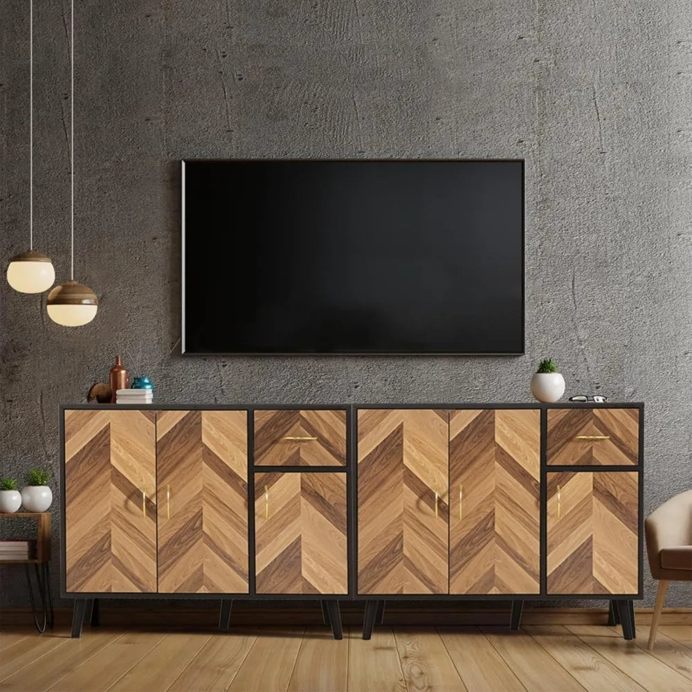 35 Inch Side Panel Buffet Cabinet With 3 Doors And Drawer