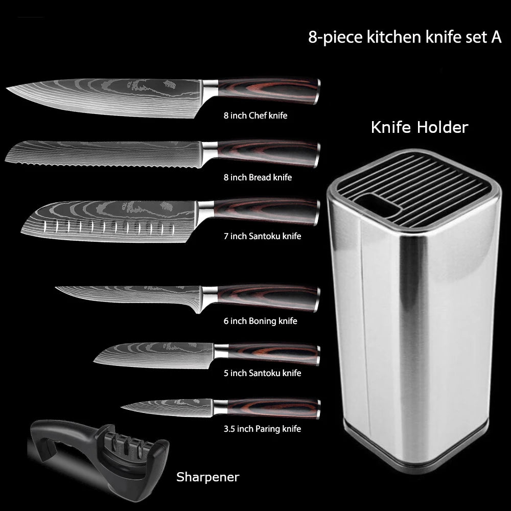 Ruiguan Damascus Chef Knife Set Santoku Kitchen Knives