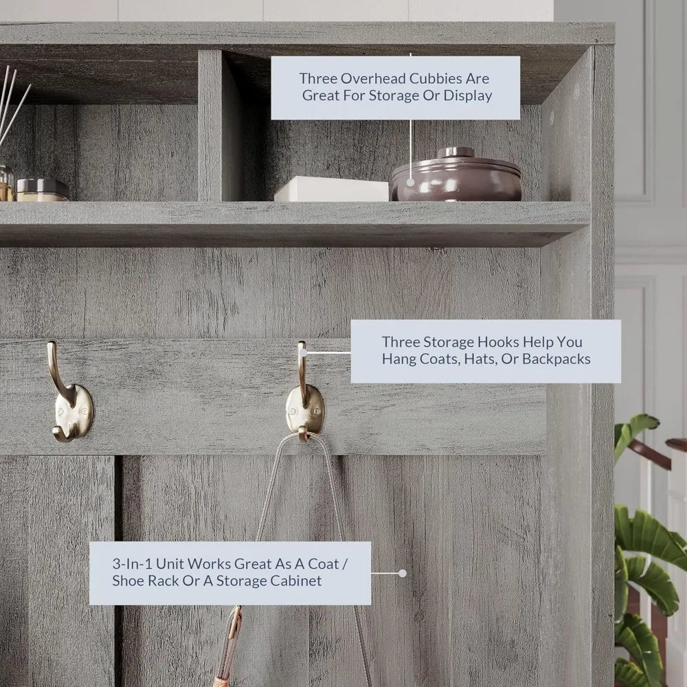 Entryway Hall Tree Coat Rack Three In One Hilo Gray Wash