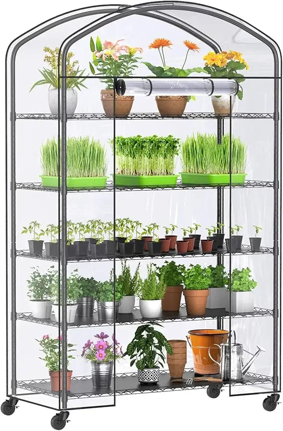 Cover 5 Tier Adjustable Metal Plant Shelving With PVC Cover