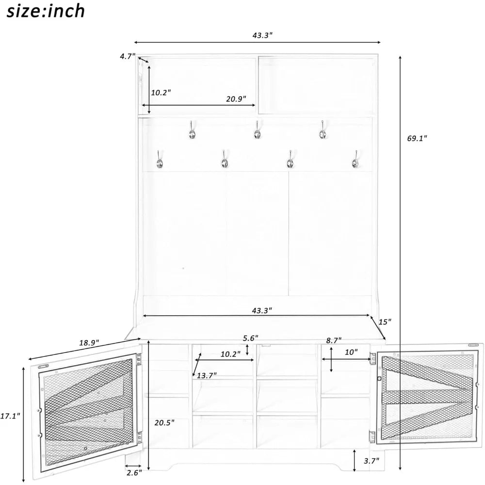 Modern Hall Tree With Bench Coat Rack And Storage Unit