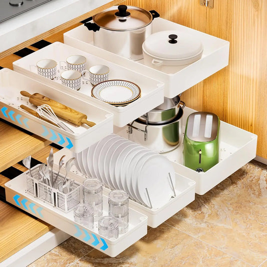 3Pc Kitchen Drawer Slide Rail Cabinet Organizer Basket S M L