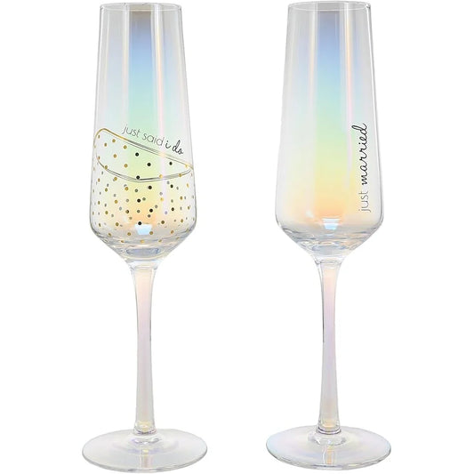Iridescent Glass Champagne Flute Set 8oz Pack of 2 Gift