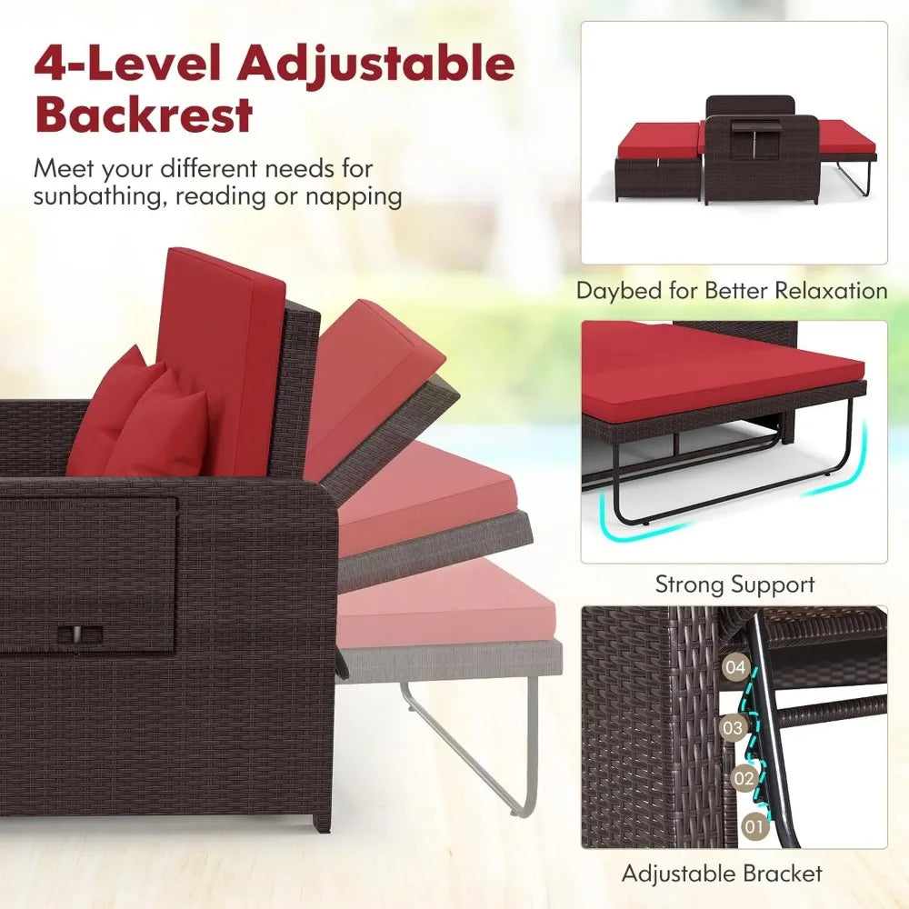 Moccha Outdoor Daybed Wicker Sofa Set With Storage Ottoman