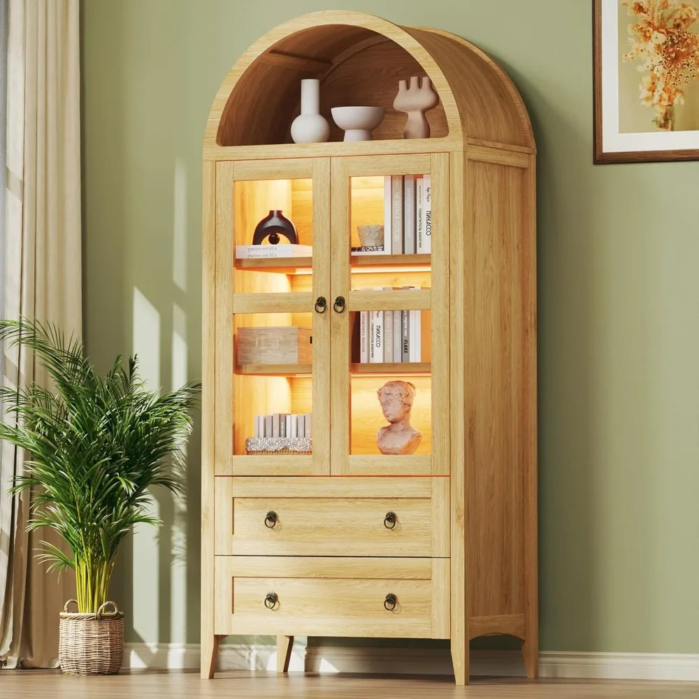 71 Inch Tall Pantry Cabinet With LED Lights Arched Design