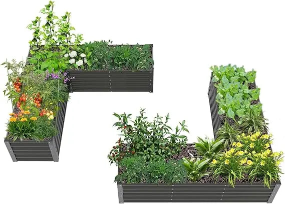 Anleolife 2 Pack L Shaped Galvanized Raised Garden Beds
